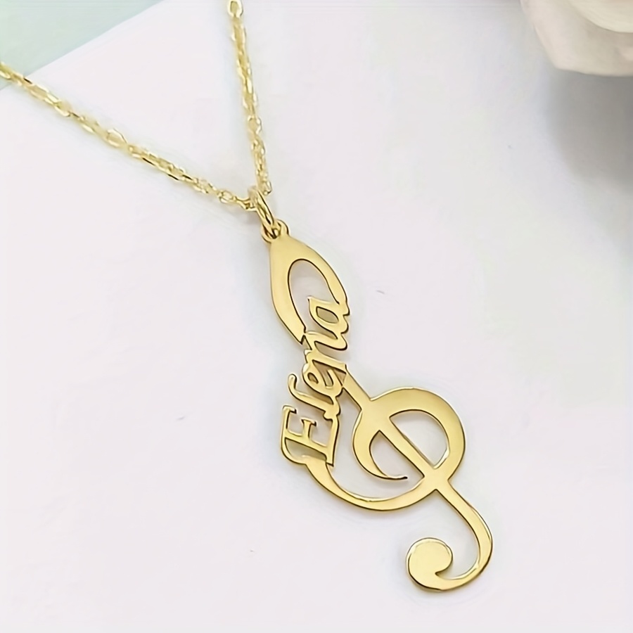 TEMU Ladies' Personalized Minimalist Note Necklace, 18k Gold Plated, Customizable With English Name, Perfect Gift For Musicians, Valentine's Day,