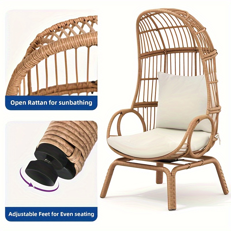 

Cozrex 360° Swivel Egg Chair Outdoor, 370lbs Capacity Wicker Patio Rotating Basket Chair, All- Weather Small Egg Lounger Chair For Indoor Outside (beige)