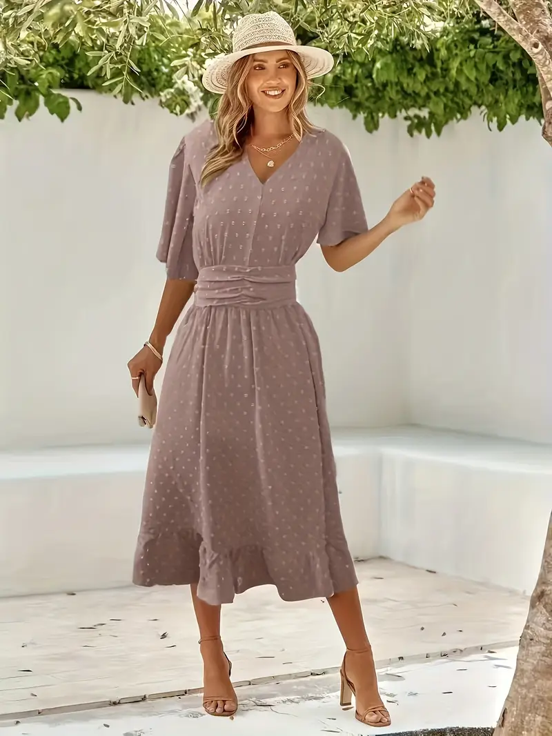 elastic waist t shirt dress Elastic Waist Dress Women Women's Casual Short Sleeve T Shirt Dress Drawstring Elastic Waist Knee Length Crew Neck Straight Fit Jersey Dress with