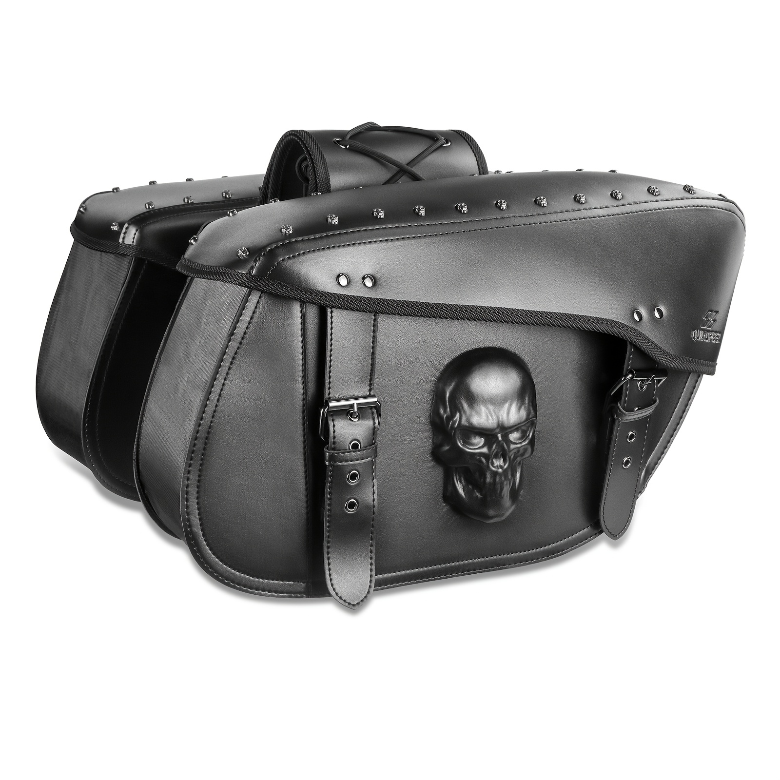 Image of 32l Large Capacity Motorcycle Bags - Heavy-duty Pu Leather Waterproof Side Saddlebags With Adjustable Strap, Locking Mechanism & 3d Design - Fit , For , , - Motorcycle Touring, Cruiser, Storage