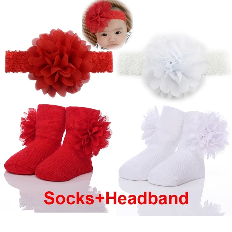 1 set van 0-12 maanden zachte, ademende en elastische sokken en hoofdbandjes voor baby's en peuters