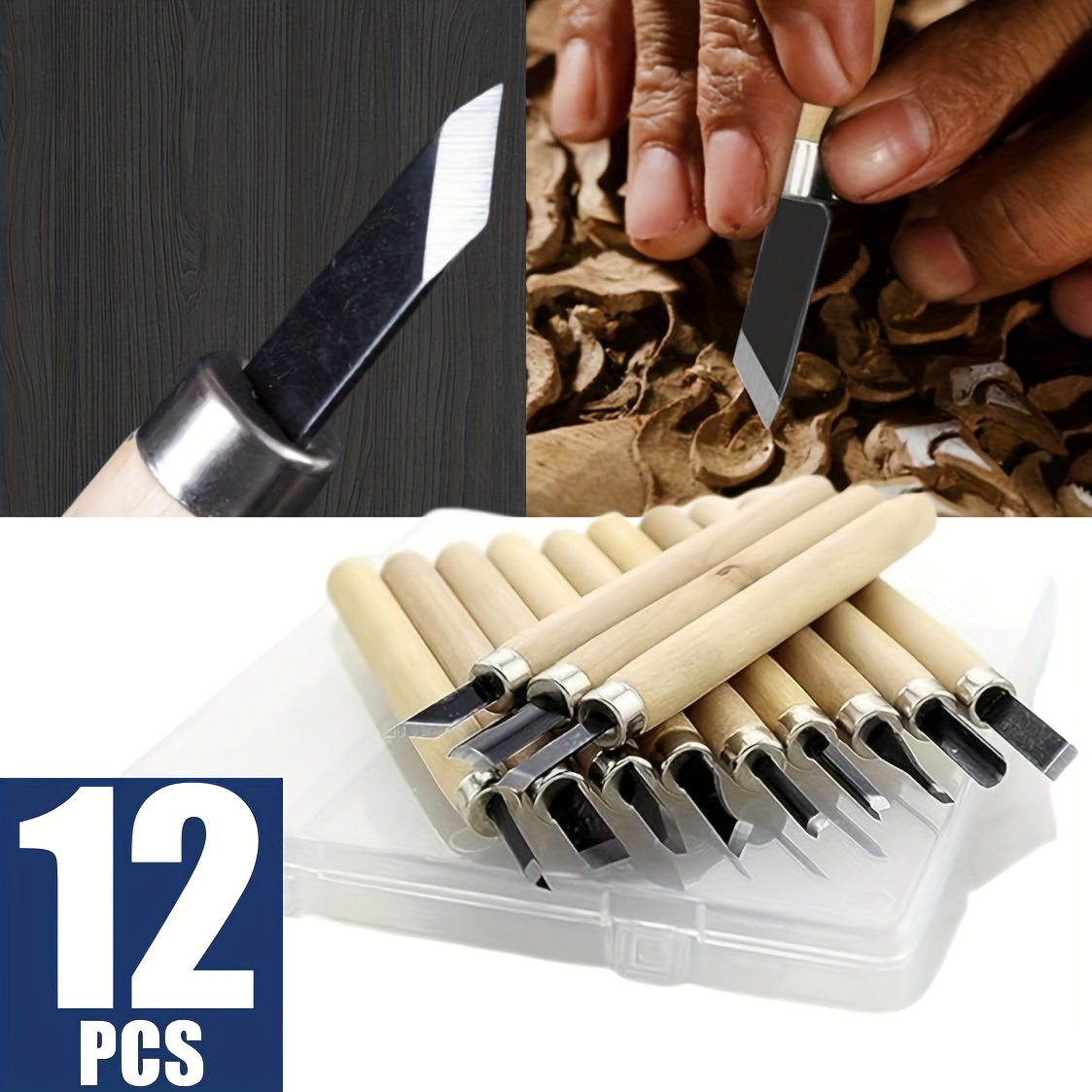 TEMU Professional 12pcs Wood Carving Chisel Set, Woodworking Hand Tools, Utility Knives, Precision Hobby Knife Kit, Craft Knife Carving Tools For