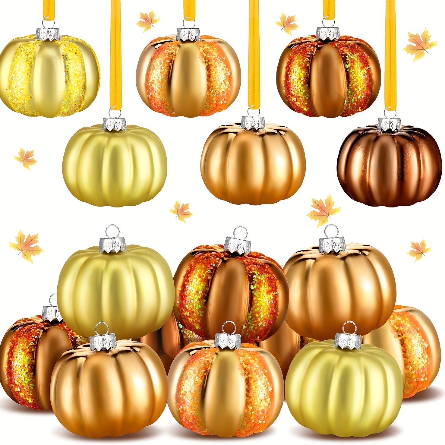 

12 Festive Autumn Pumpkin Hanging Ornaments - Miniature Pumpkin Balls For Christmas Tree, Thanksgiving, Or Home Decor (cap Color Randomly Shipped)