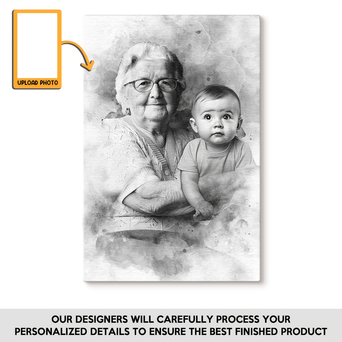 E-shop Individuelles Aquarell-Leinwandbild aus Foto, Verstorbene Angehörige in Foto integrieren, Person in Foto hinzufügen, Familienporträt mit