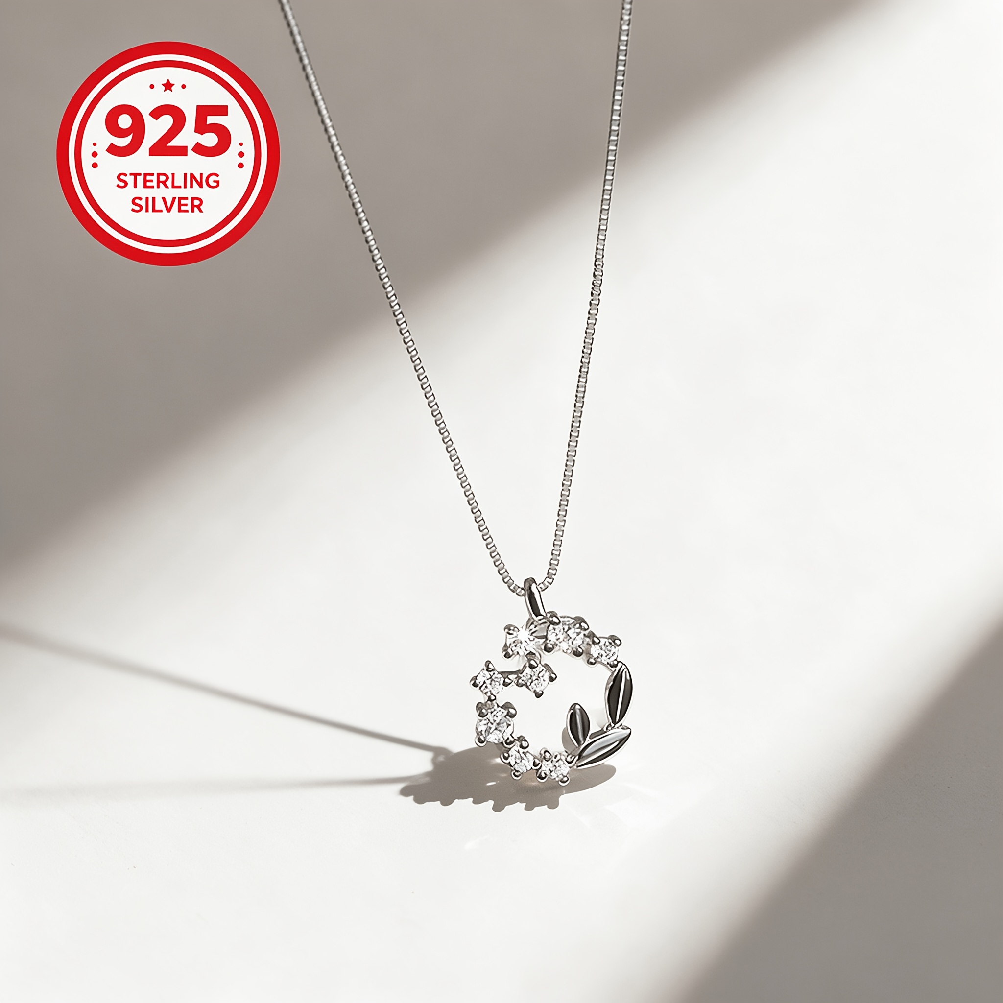 Women's 925 Silver Sparkling Leaf Wreath Necklace, Gift for Her