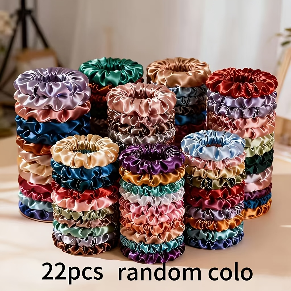 TEMU 22pcs Random Color Loose Satin Small Hair Ties, Ins-style Internet Famous Simple Versatile Hair Bands For Women, Bun Hair Ties, Rubber Band Set
