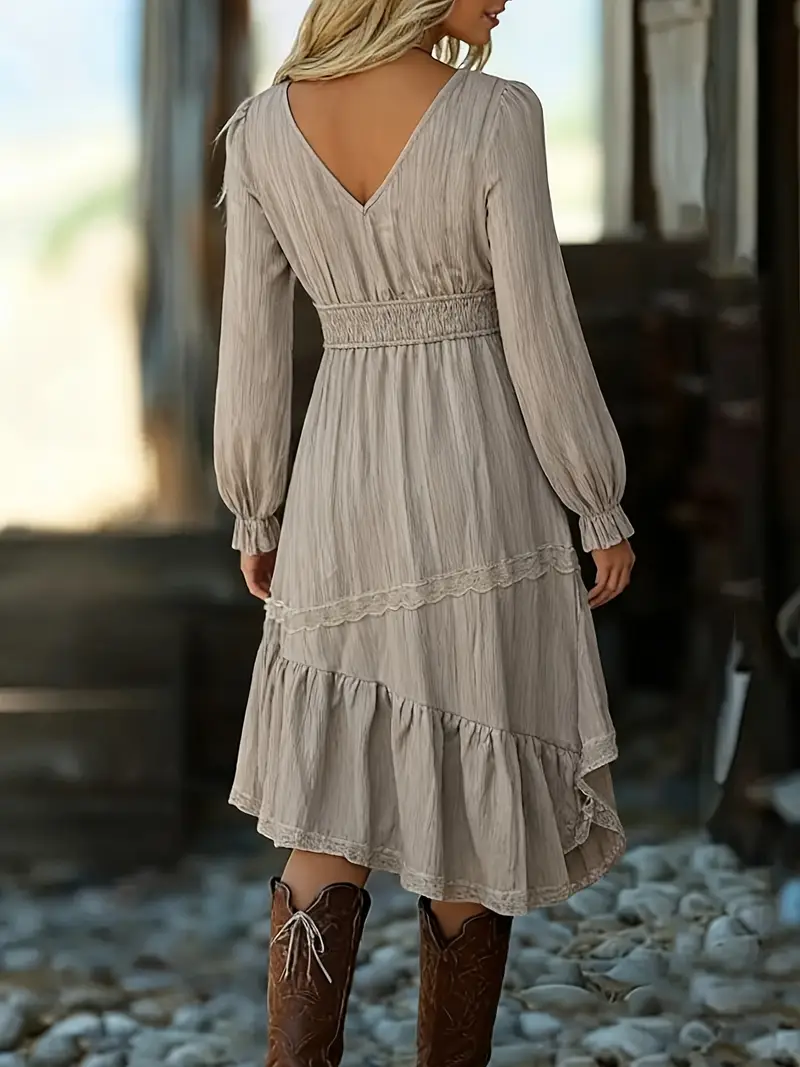 Asymmetrical Hem Midi Wedding Guest Dresses With Sleeves Womens Vintage V Neck Asymmetrical Hem Party Dress Asymmetrical Hem Midi Wedding Guest Dresses With Sleeves Womens Vintage V Neck Asymmetrical Hem Party Dress