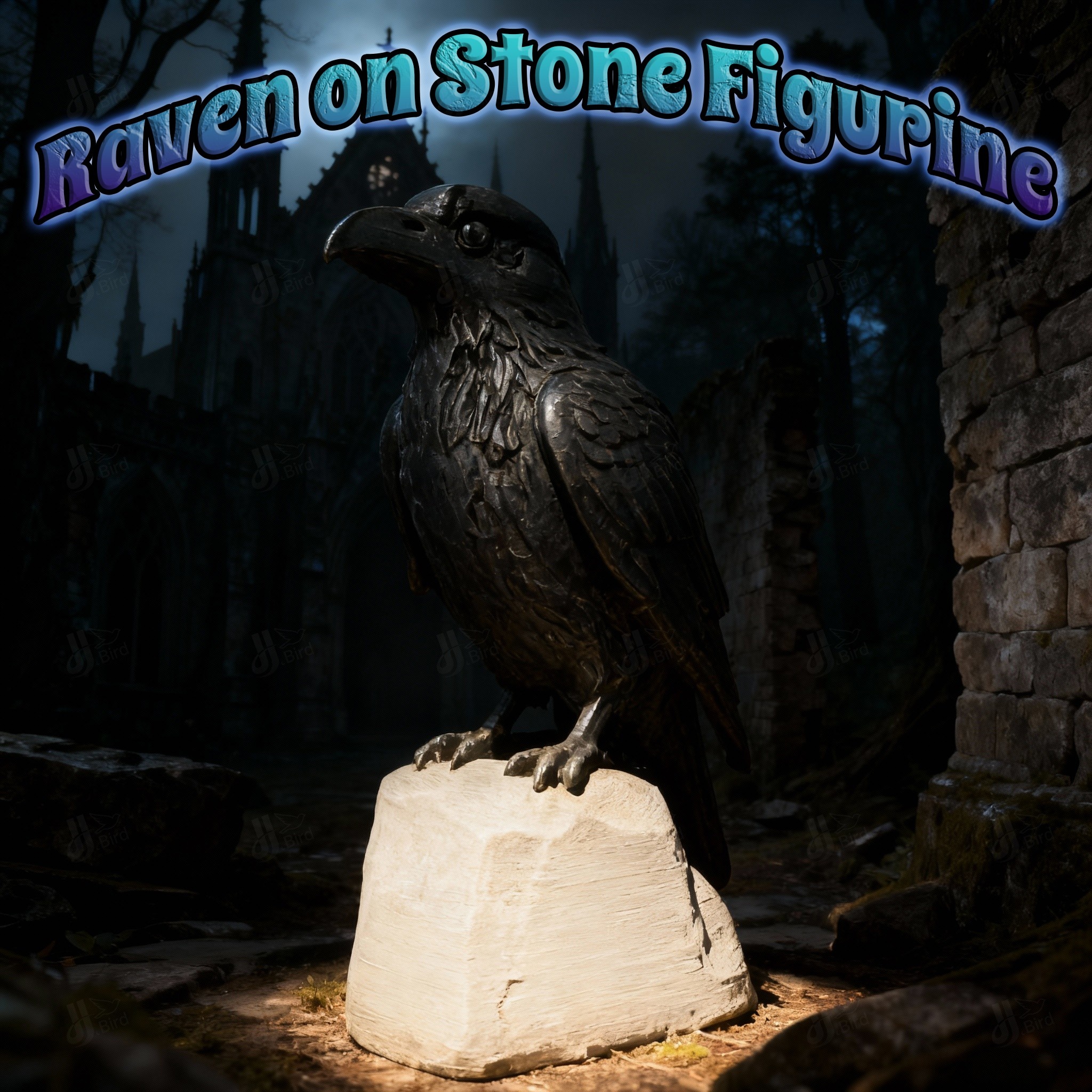 Image of Collectible Figurines ，1pc On Stone Figurine, Suitable For Dark-themed Display & Study Desk Decor, Christmas Gift Needs. Great For Dark-style Enthusiasts & Bird Figurine Collectors, Easily A Cool