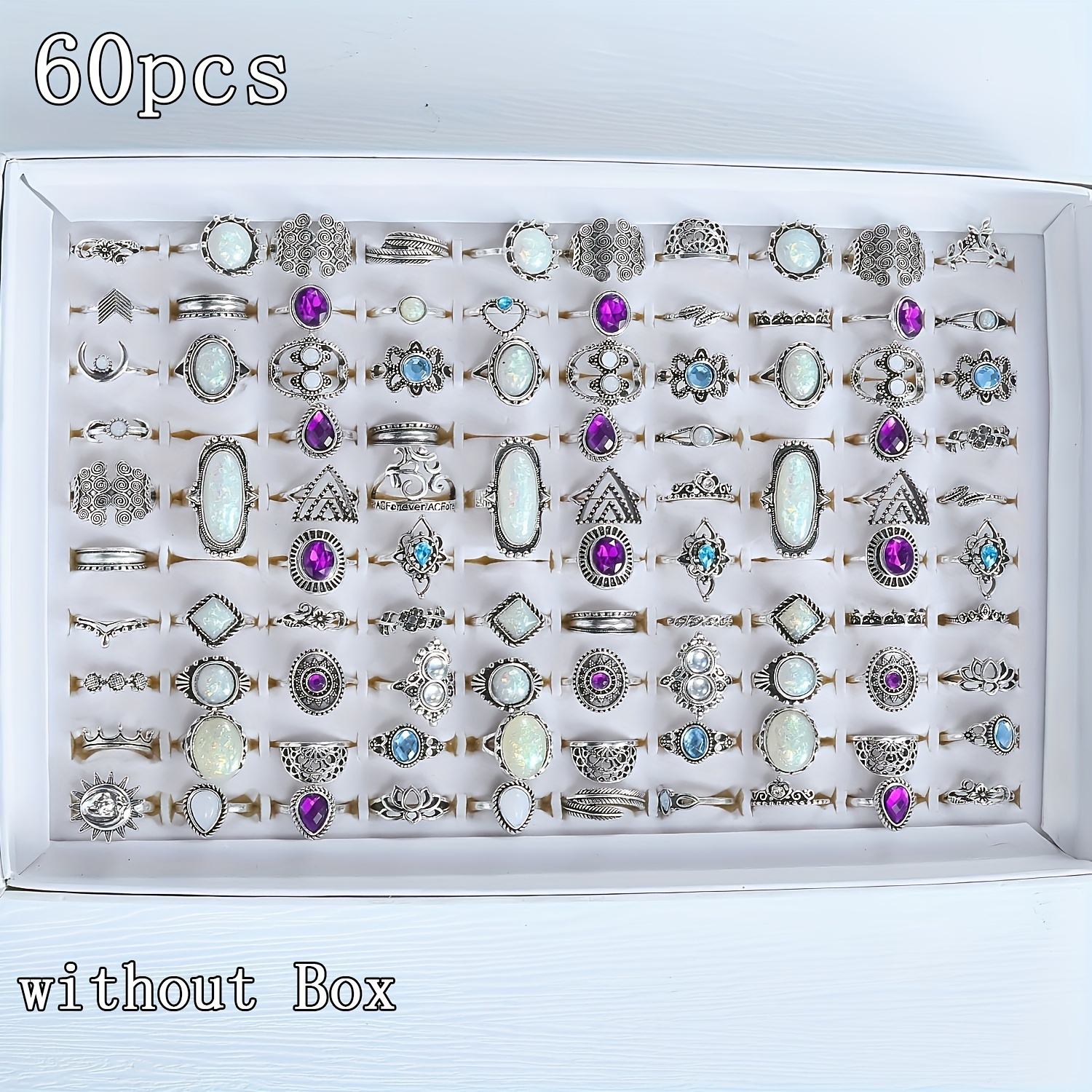 TEMU 60pcs Boho Vintage Inlaid Natural Stone Retro Flower/ Moon/crown For Daily Outfits Party Accessories