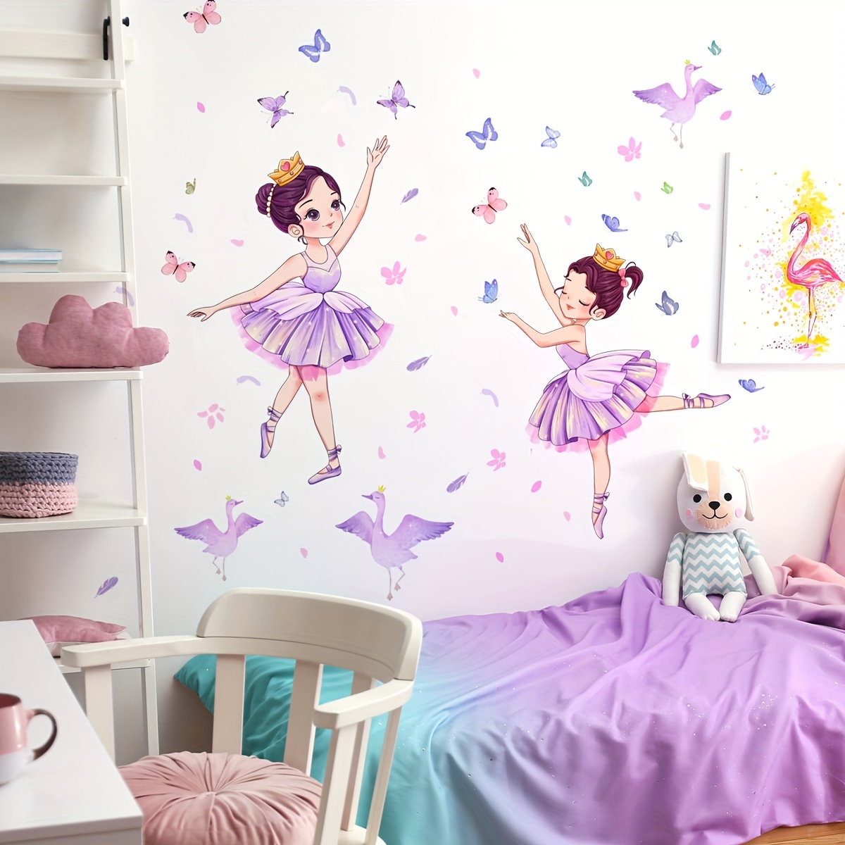 

1pc Dancing Girl And Butterflies Wall Decals, Self-adhesive Pvc Wall Stickers For Home And Bedroom Decor