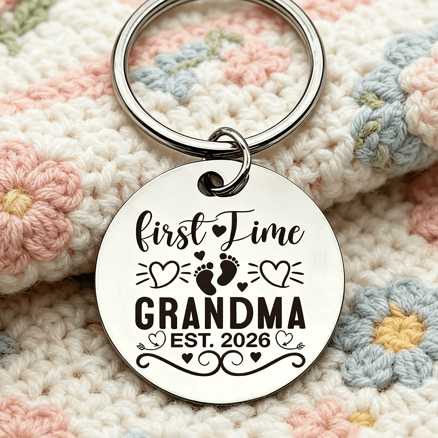 TEMU 1pc, Stainless Steel Keychain, Engraved With " Grandma Est. 2026" Heart Pattern, A Commemorative Gift For Family , An For , Christmas, And