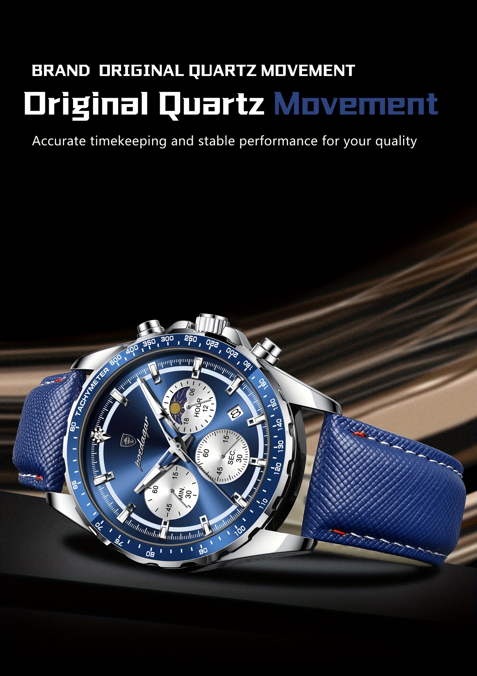 Luxury Leather Waterproof Men'S Watch | Casual Style, Color, 3ATM Water Resistance, Quartz Movement, Non-rechargeable Battery, POEDAGAR Brand