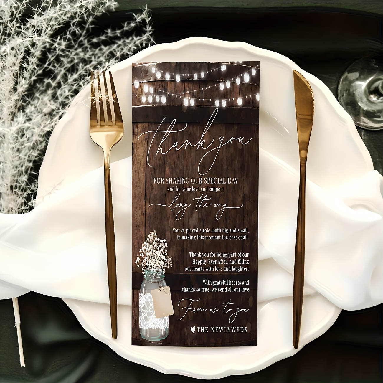 TEMU 50pcs Vintage Wood Grain Thank You Cards, Cards, Decorative Cards, Forest-inspired Gentle Design, Suitable For Weddings, Engagements, Banquets,