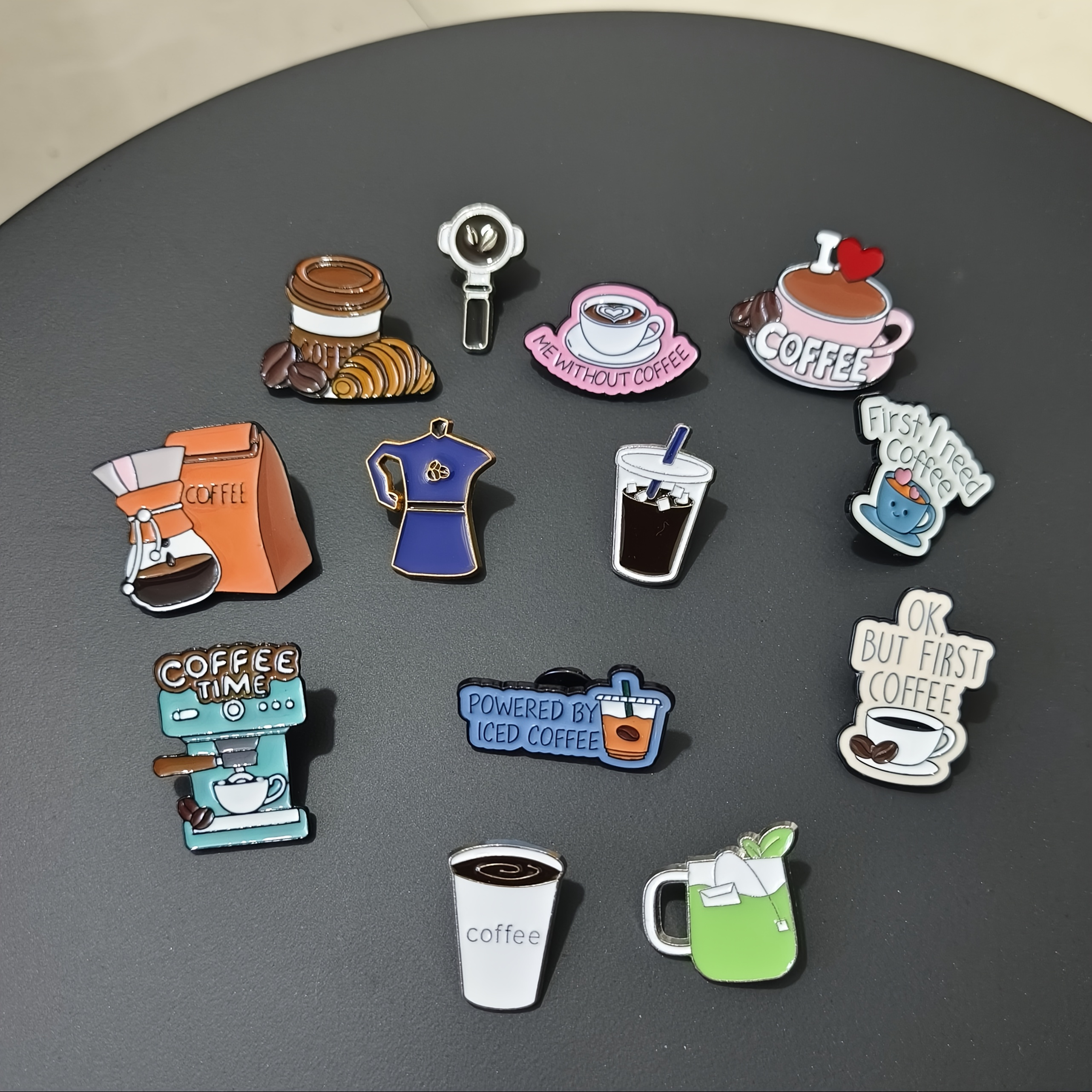 TEMU 13pcs Ins-style Coffee-themed Enamel Brooch Set, Cup And Coffee Maker Badges, Cute Metal Pins For Student Backpacks And Bag Decoration