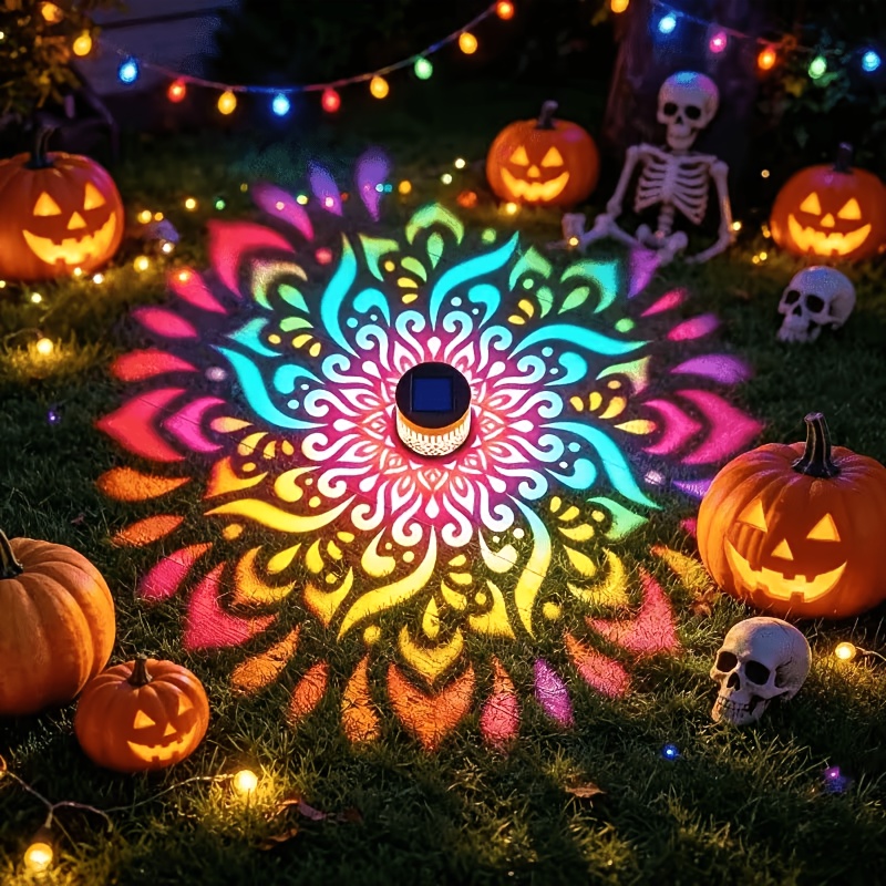 TEMU Luz de pared de mandala solar RGB de 16 colores, lámpara inteligente de carga solar con sensor de a . Luz de exterior con proyección de flores
