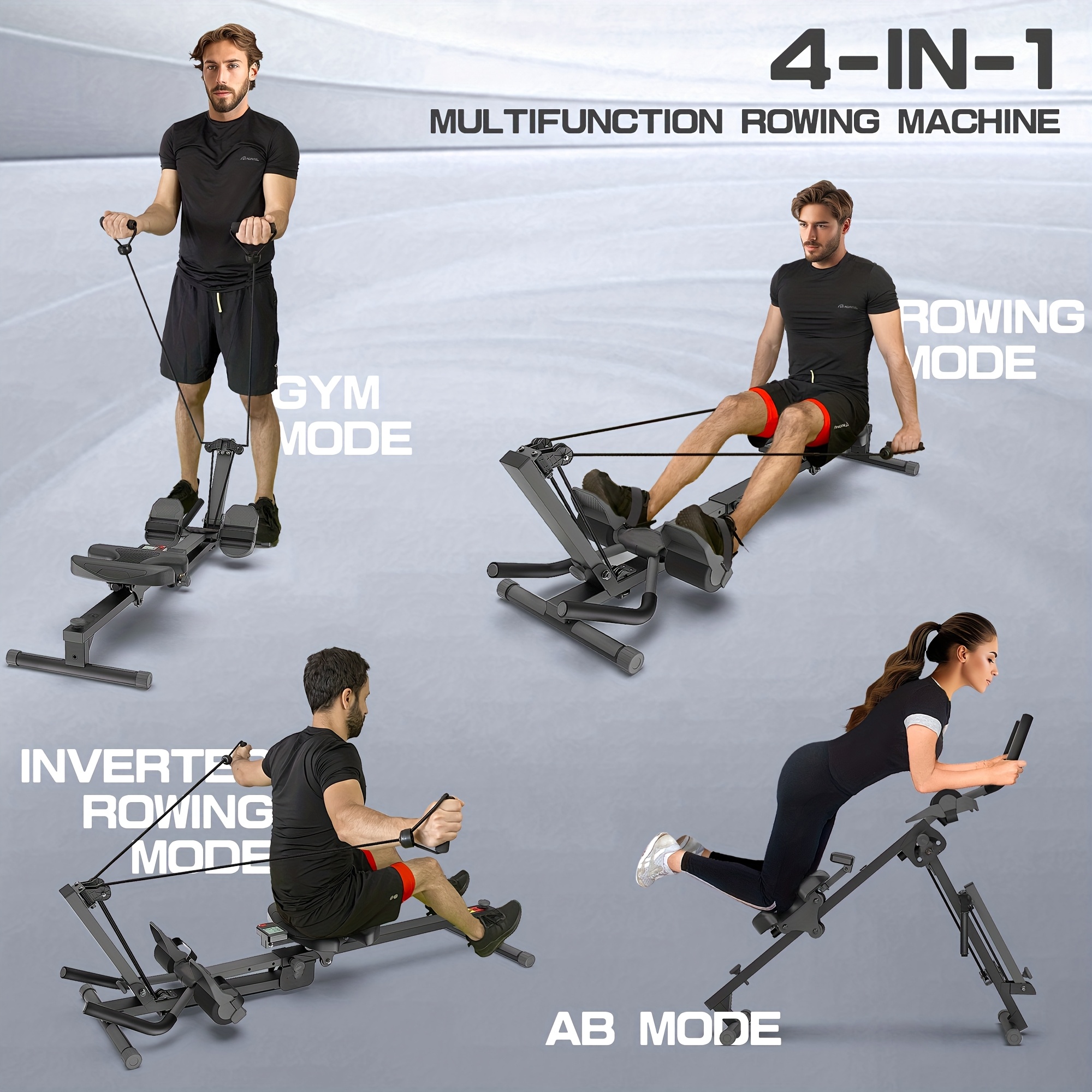 Advwin Heavy-Duty 150kg Capacity Multi-Functional Rowing Machine with 2-Level Adjustable Angle & Handrails - Foldable for home Gym Core & Ab Trainer