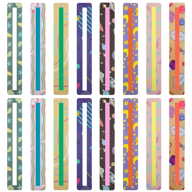 Image of 16pcs Guided Reading Strips Highlight Colored Dyslexia Tools Bookmark Reading Rulers Highlighter Trackers Teacher Education Classroom Supplies