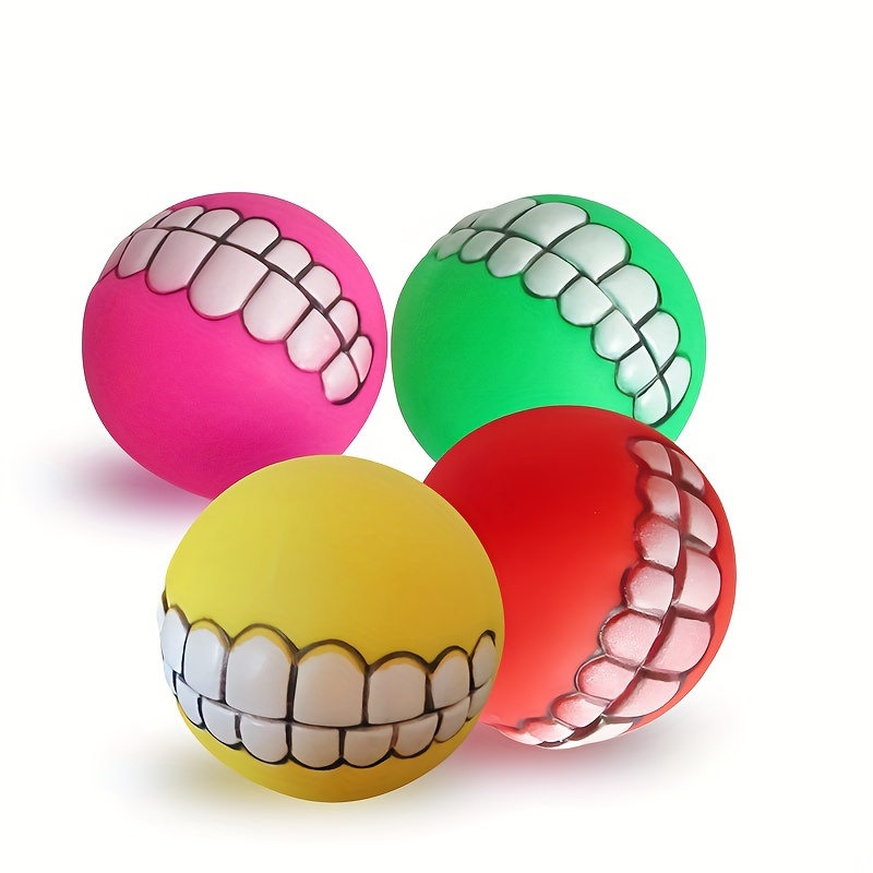 

4pcs Squeaky Dog Toy Balls, Interactive Dogs Teeth Pattern Balls Chew Toy, Puppy Training Toys For Teething