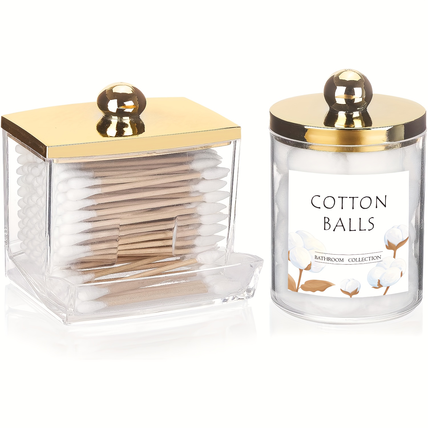 Image of 2/3pcs, -proof Cover, Cotton Swab Box For Bathroom Storage, 10/7 Ounce Cotton Ball/cotton Swab Makeup Cotton Dispenser, Medicine Storage Box With Lid, Transparent Dust-proof Storage, Canisters