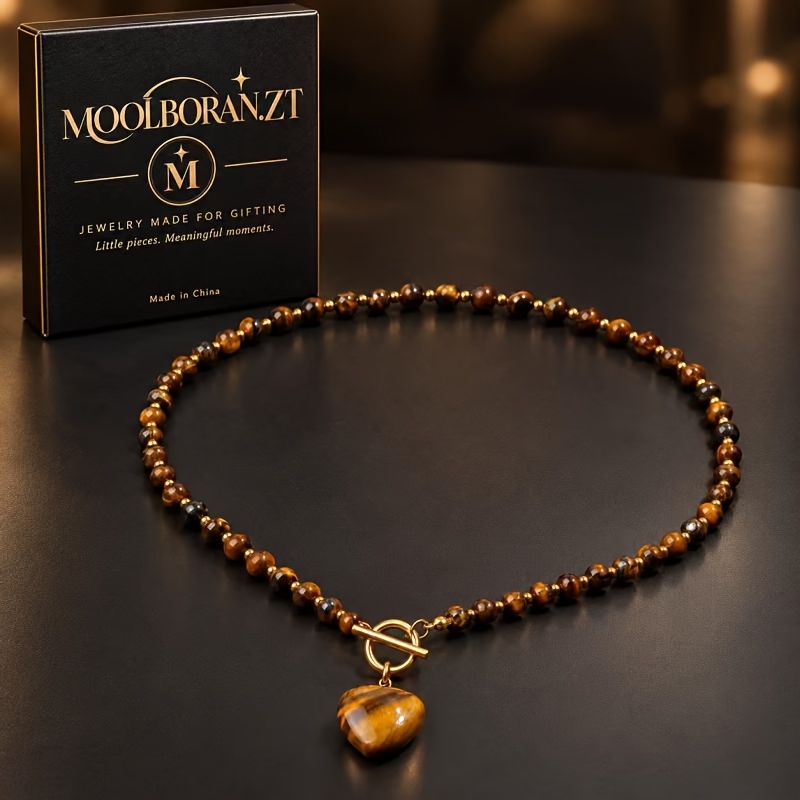 TEMU Eye Heart Pendant, 6mm Round Bead Long Collarbone Chain, Natural Eye Necklace For And . Suitable For Daily Wear And Festivals. A Gift For A Best