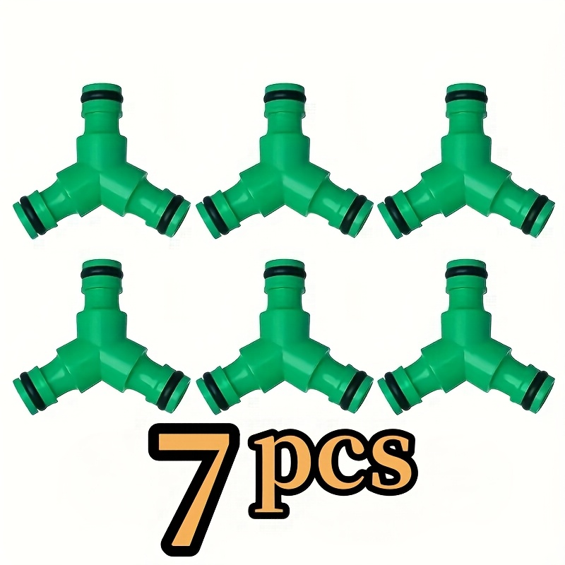 Image of 7 Durable Plastic Garden Hose Connectors With Dual Outlets & T-type 3-way Adapters - , Leak-proof, Us/eu Standard Threads For Car Washing, Lawn Irrigation, Garden Watering (green)