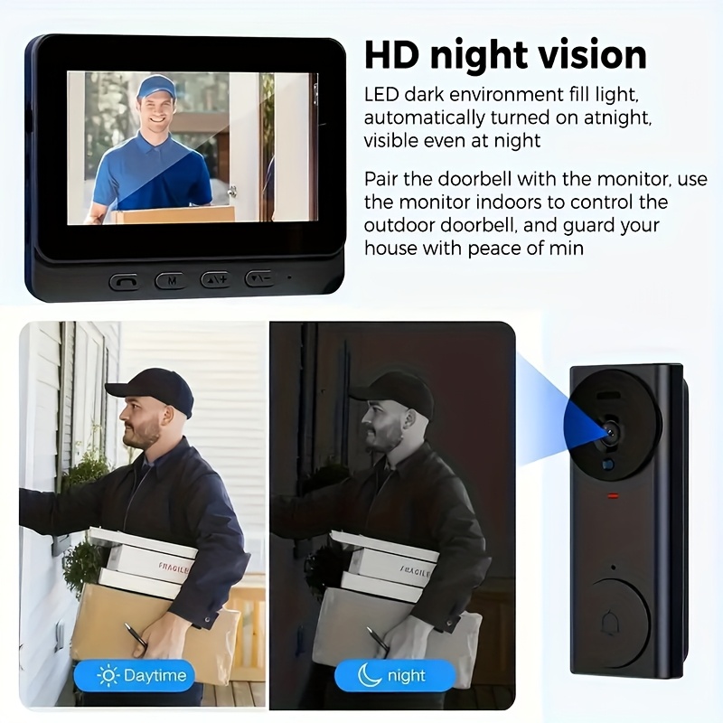 4,7 cm Video Deurbelcamera met Tweewegspraak, RF-beveiliging, Nachtzicht, Ideaal voor Thuis en Zakelijk Gebruik, Zonder Abonnement, Zonder App, Zonder WiFi