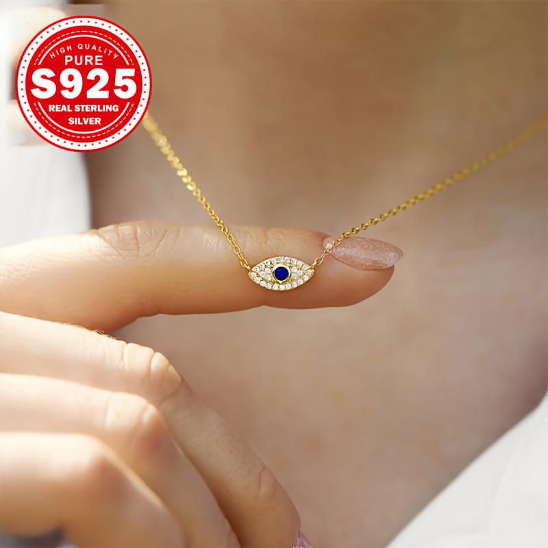 Women's S925 Silver Evil Eye Necklace with Cubic Zirconia, Protective Gift