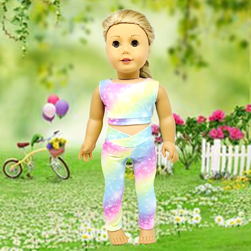 

Doll Clothes Accessories, Handmade Rainbow Pattern Tops And Tight Trousers Yoga Suit, Doll Clothes Outfits Fit For 18 Inch Girl ( Not Included Doll )