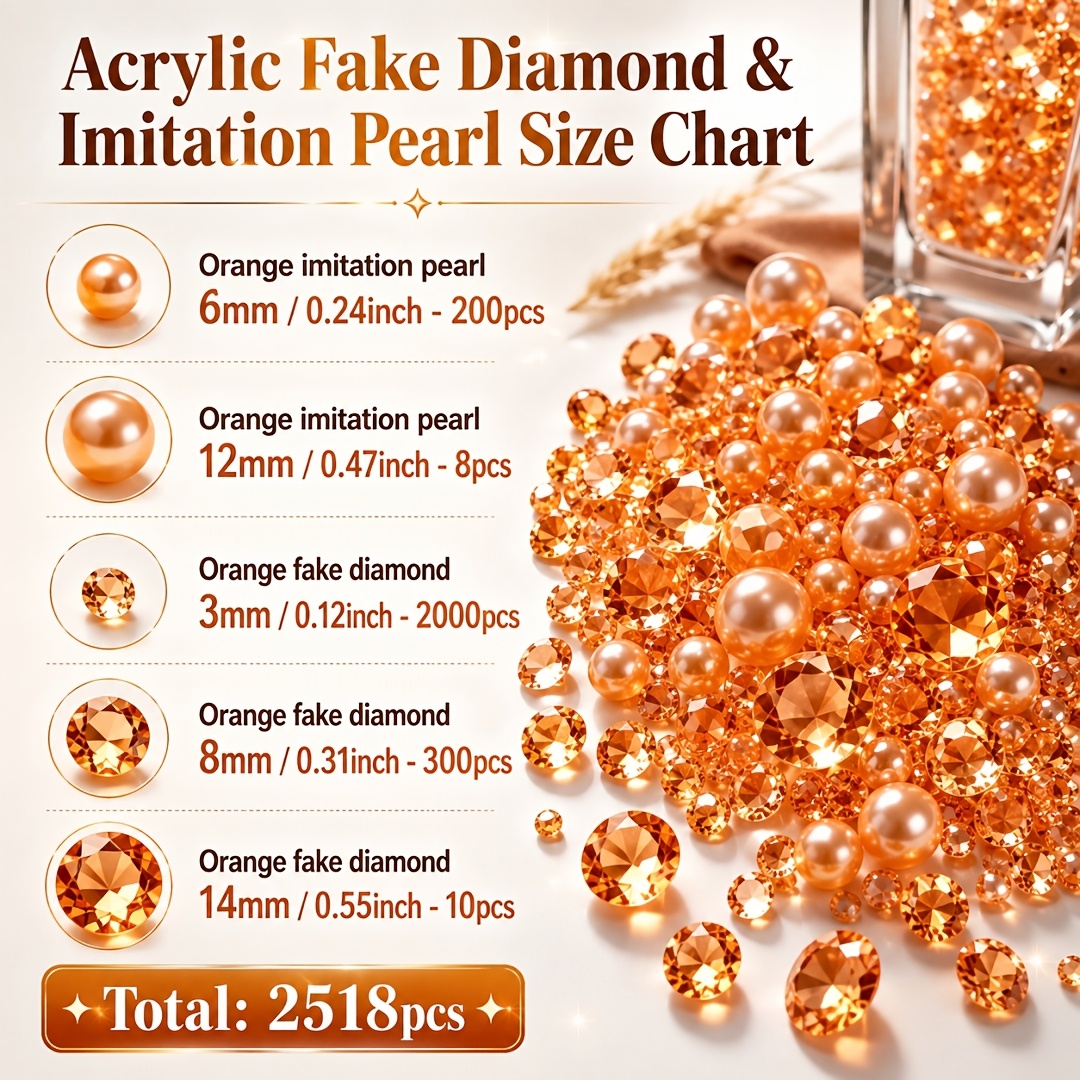 TEMU 2518 piezas de perlas de naranja y diamantes de , ideales para rellenar jarrones, decoración del hogar, de mesa de boda, de , de matrimonio, ,