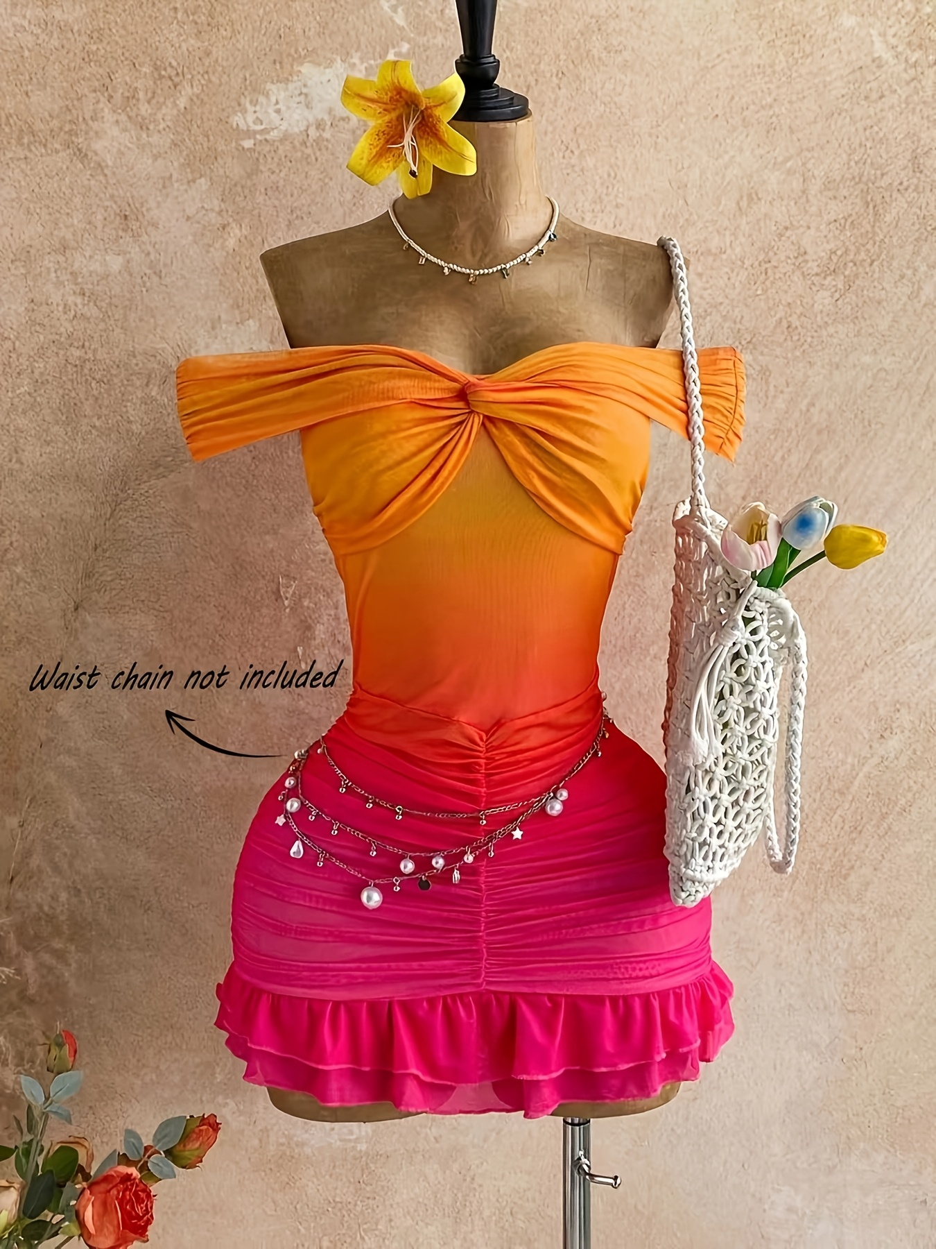 a stylish elegant shoulder mini dress a gradient design - Temu Oman
