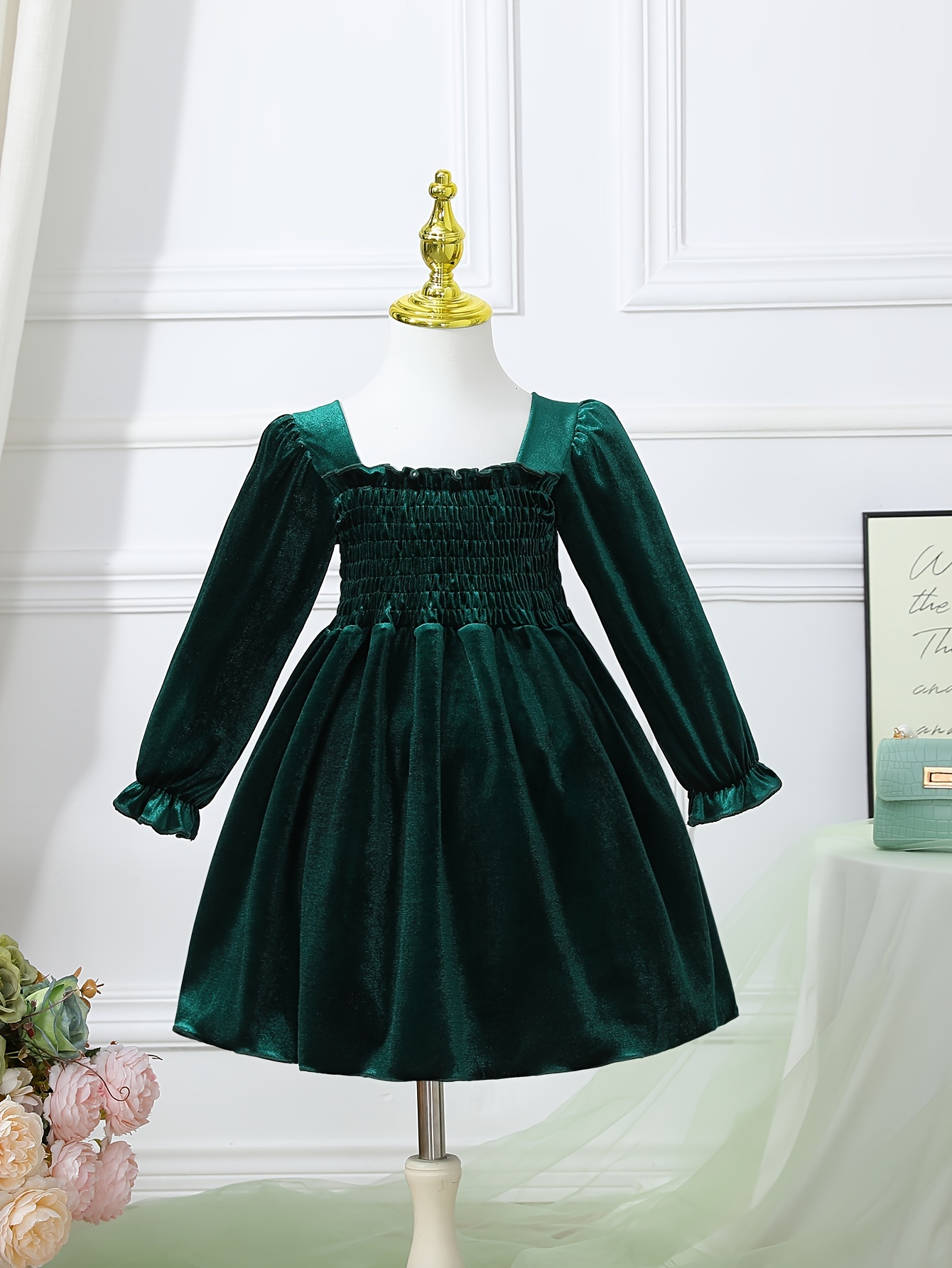 green emerald velvet dress Fall Dresses