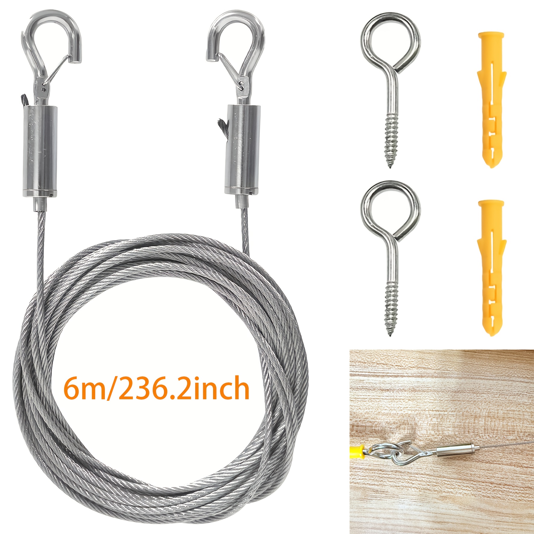 Image of Wire Set With Eye Bolts And Expansion Sleeves, Installation Cable Hooks, Curtain Rod Kit, Hanger For Hanging, 1.5mm Rope For Tents, Rock Climbing, Plant Support, And Shower Curtain