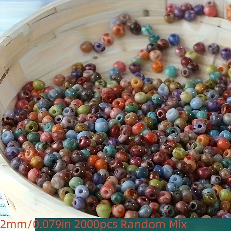 Image of 2000pcs/800pcs Random Mix 3mm/2mm New High-quality Oil Painting Picasso Glass Rice Beads, Weight 24g/0.847oz. Hand-woven Loose Beads Bracelet, Smooth Texture , Suitable For Creative Jewelry Making