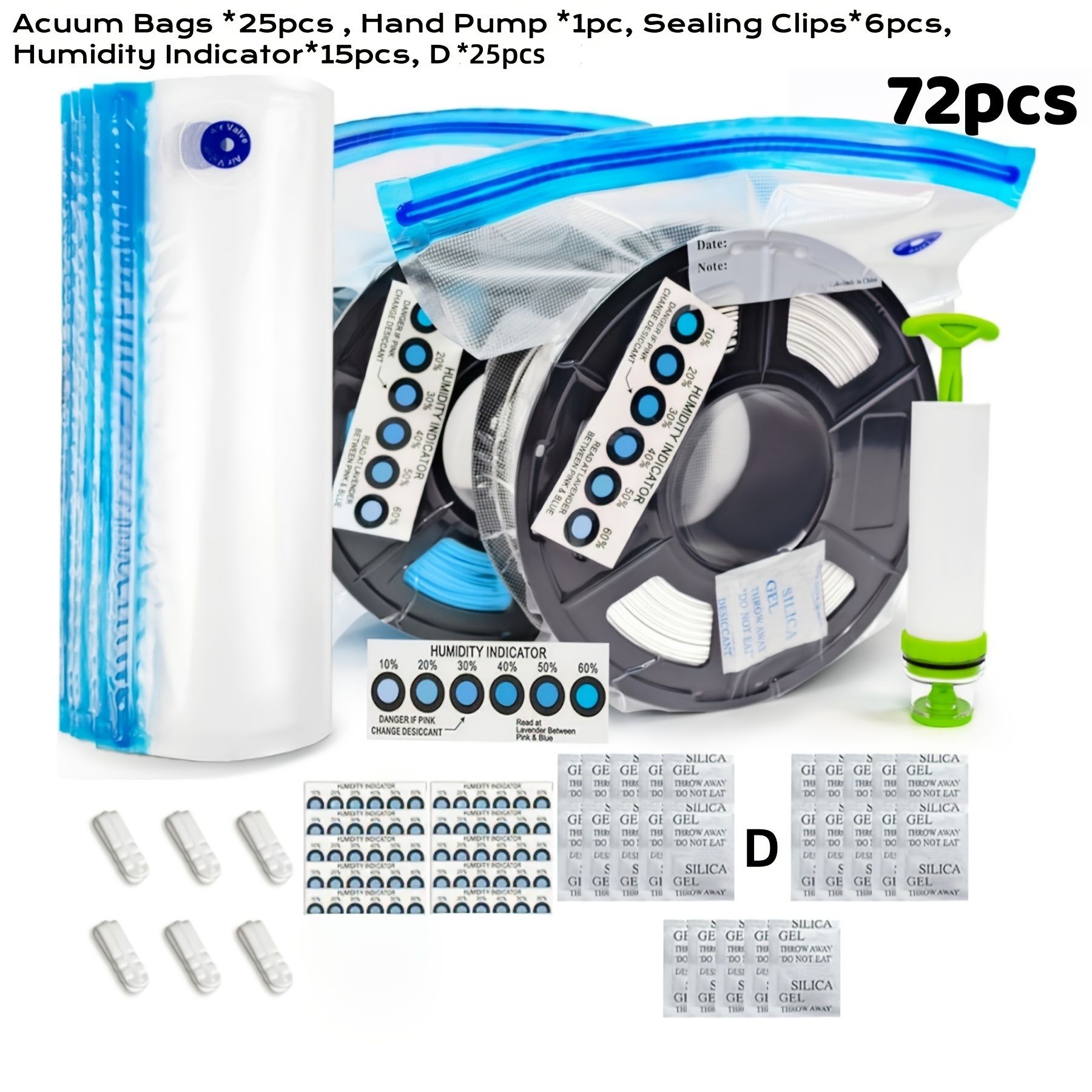 Image of 47/72pcs 3d Filament Storage Bag Vacuum Kit With - Dust Proof Humidity Resistant, Cleaning Drying Sealed 15/25 Bags, Perfect For 3d Printer Filament Storage And Keep Filament Dry