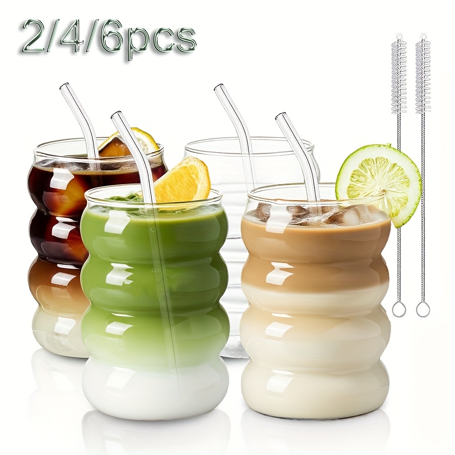 2/4/6 piezas tazas de café de vidrio borosilicato   350ml/11.8oz con  , forma ondulada vaso antiguo para   copas matcha, cristalería estética transparente para agua,  , té,  , leche,  , regalo  