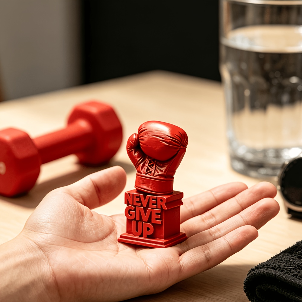 Inspirational "never Give Up" Boxing Glove Sculpture - Red Statue, Suitable For Home, Office, Gym, Desktop, And Bookshelf Sports-themed Decor - Motivational Ornament For Focus And