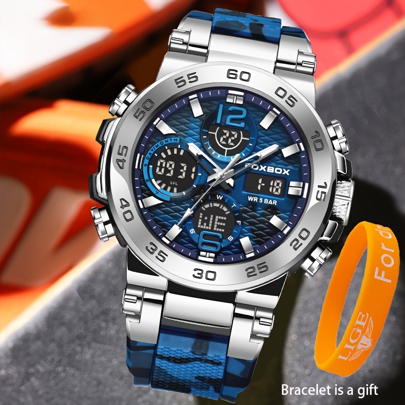 FOXBOX Stylish Men's Digital Watch Set, Waterproof Design