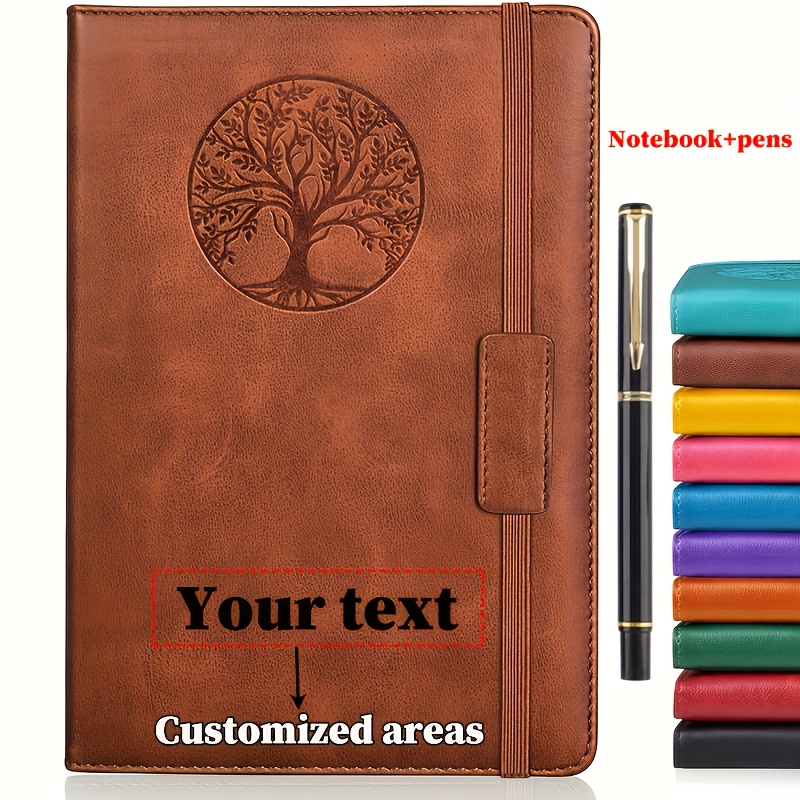 TEMU Custom A5 Hardcover Leather Executive Notebook, Two-piece Set: Notebook + Pen, 256 Pages, Plain Texture, Travel, Business, Work, School, College