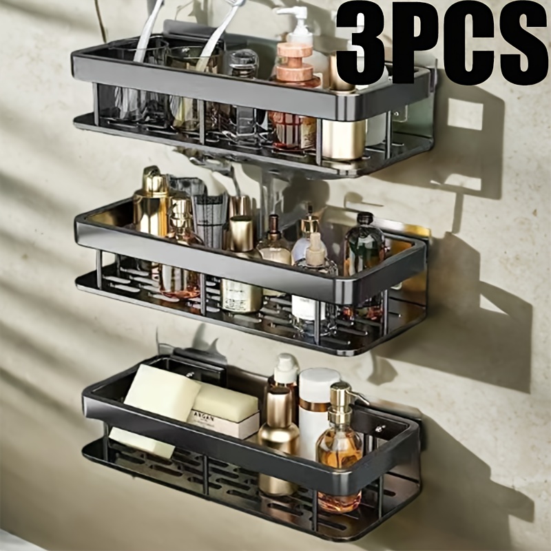 TEMU 1/2/3pcs Metal Punch-free Bathroom Rack, Thickened, , Multi-piece Bathroom Rack, Punch-free Wall-mounted Storage Rack, Large-capacity