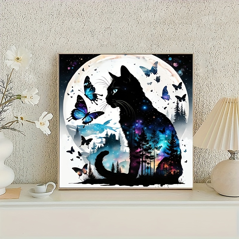 

1pc, Large Size Round Diamond Art Painting Kit, 5d Diamond Art Kit Painting Kit For Beginners, Diy Diamond Art Painting Package Gemstone Art Home Wall Decoration Gift, Cat, 40*40cm/15.7*15.7in