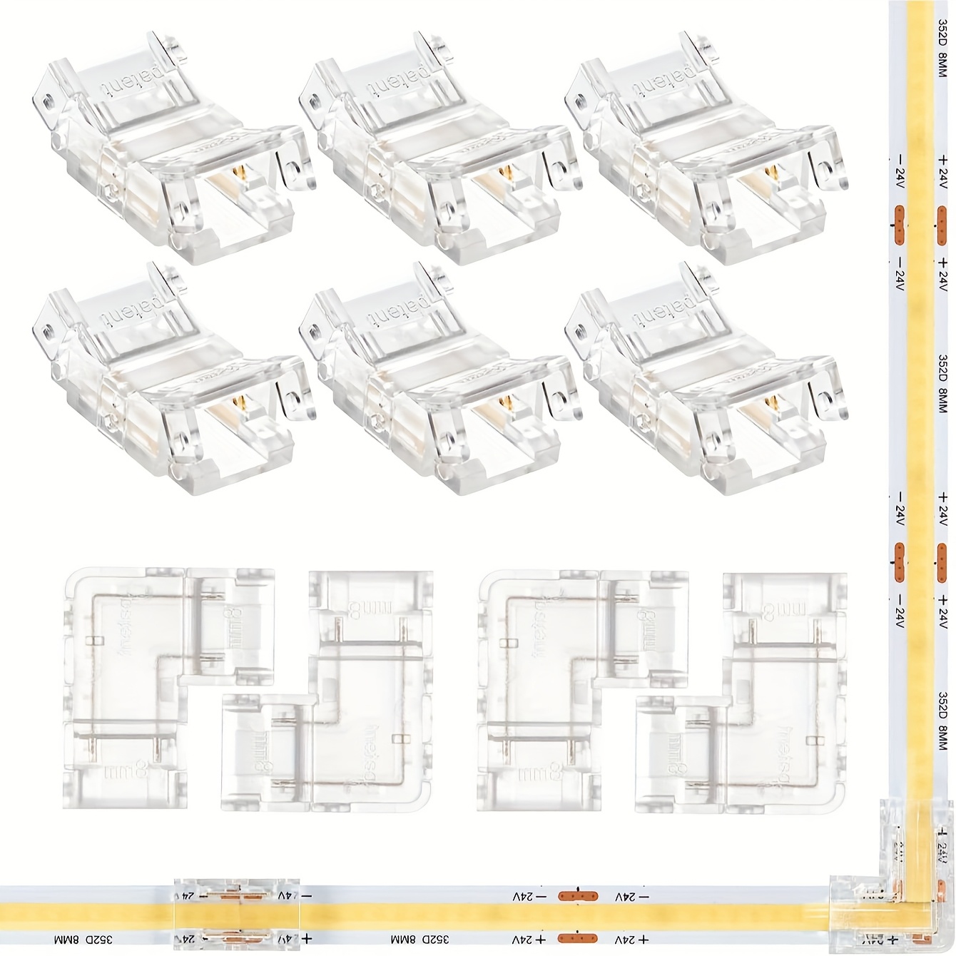 8mm Wide Led Strip Connector Kit, 6pcs 2-pin L-shaped Cob Led Connectors And 4pcs 8mm 2-pin Cob Led Strip To Strip Connectors, Solderless Extension For Monochrome Led Strips