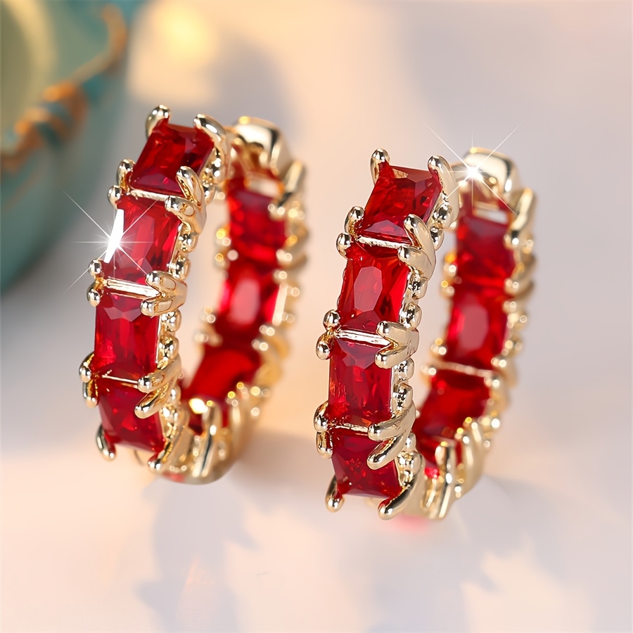 

1 Pair Luxury Pomegranate Red Synthetic Zirconia Set Women's Earrings Hoop Earrings, Wedding Wedding Party Holiday , Suitable For All