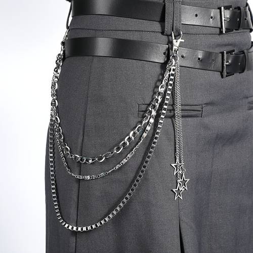 a womens cool ins chain with star decorations punk pants chain additions with a jk skirt and hip hop jewelry