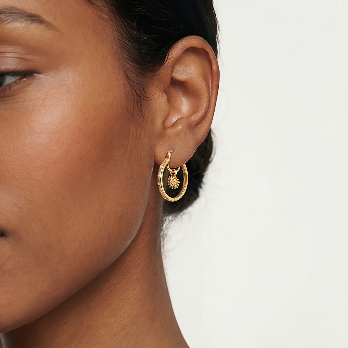 Women's 18K Gold Plated Sun and Moon Pendant Hoop Earrings