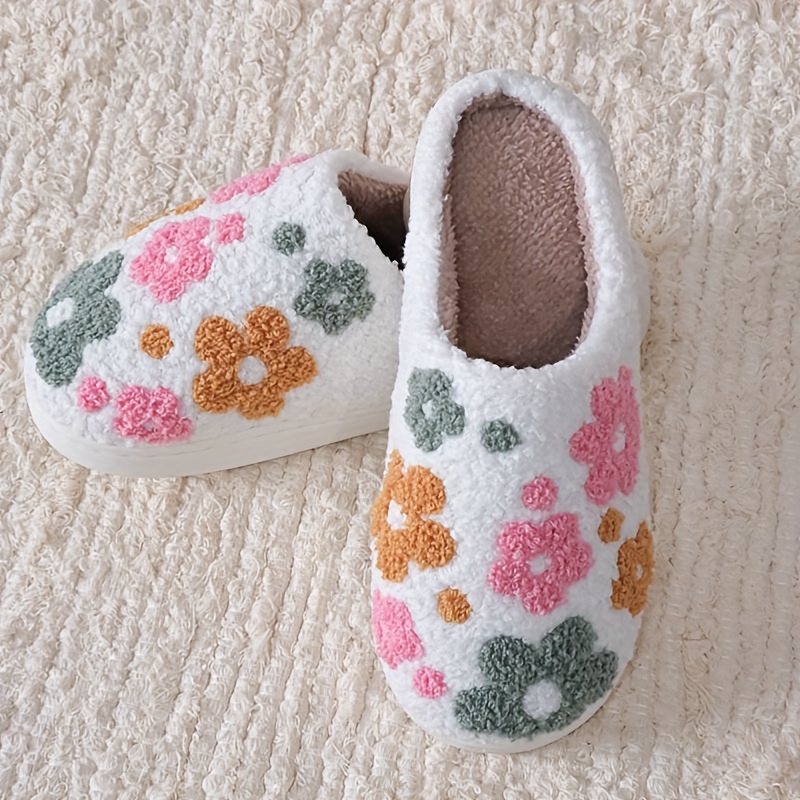 cozy plush floral slippers for women and men warm indoor house shoes with embroidered sunflower design thick tpr sole machine washable   fall and winter     shoes floral pattern slippers soft fabric shoes cute slipper 1