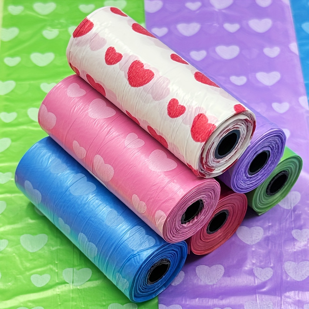 

5pcs Love Print Garbage Bags, 5 Rolls Thickened Outdoor Pet Poop Bags, Pink/green/blue/white/red/ Pattern, Random Color Delivery