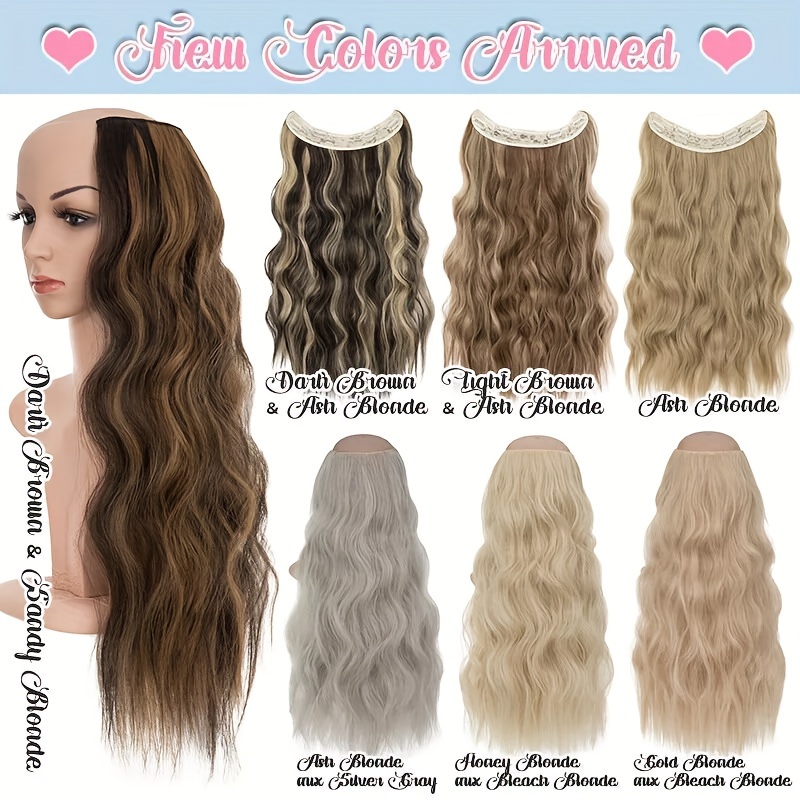 24 inch wavy curly hair extension with invisible headband adjustable size   clips   extension clips for ladies details 6