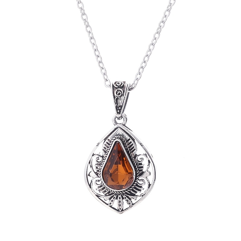 1pc Vintage Teardrop-shaped Necklace Inlaid With Yellow Zirconia Flower, A Gift For For Parties And Festivals For Men And Women