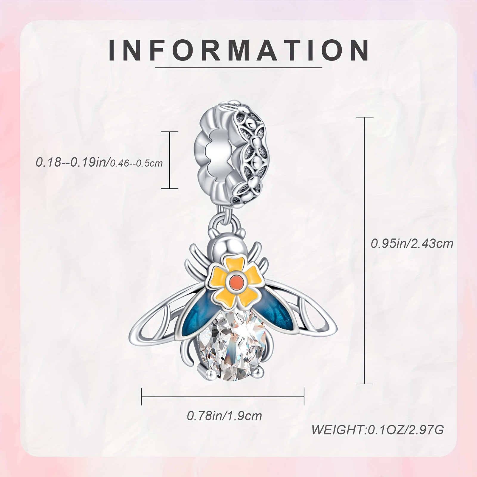 925 Sterling Silver Bee Flower Pendant Charm for Bracelets & Necklaces