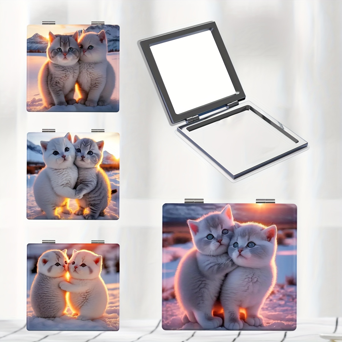 

Snow Cat Cute Compact Makeup Mirror Square Double Side Folding Vanity Mirror Pocket Size Portable Cosmetic Touch-up Mirror For Home Travel Outdoor Use